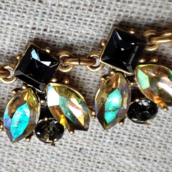 J. Crew Statement Necklace Canary Yellow Iridescent Marquis Smoke Stones Glassy - Picture 12 of 12